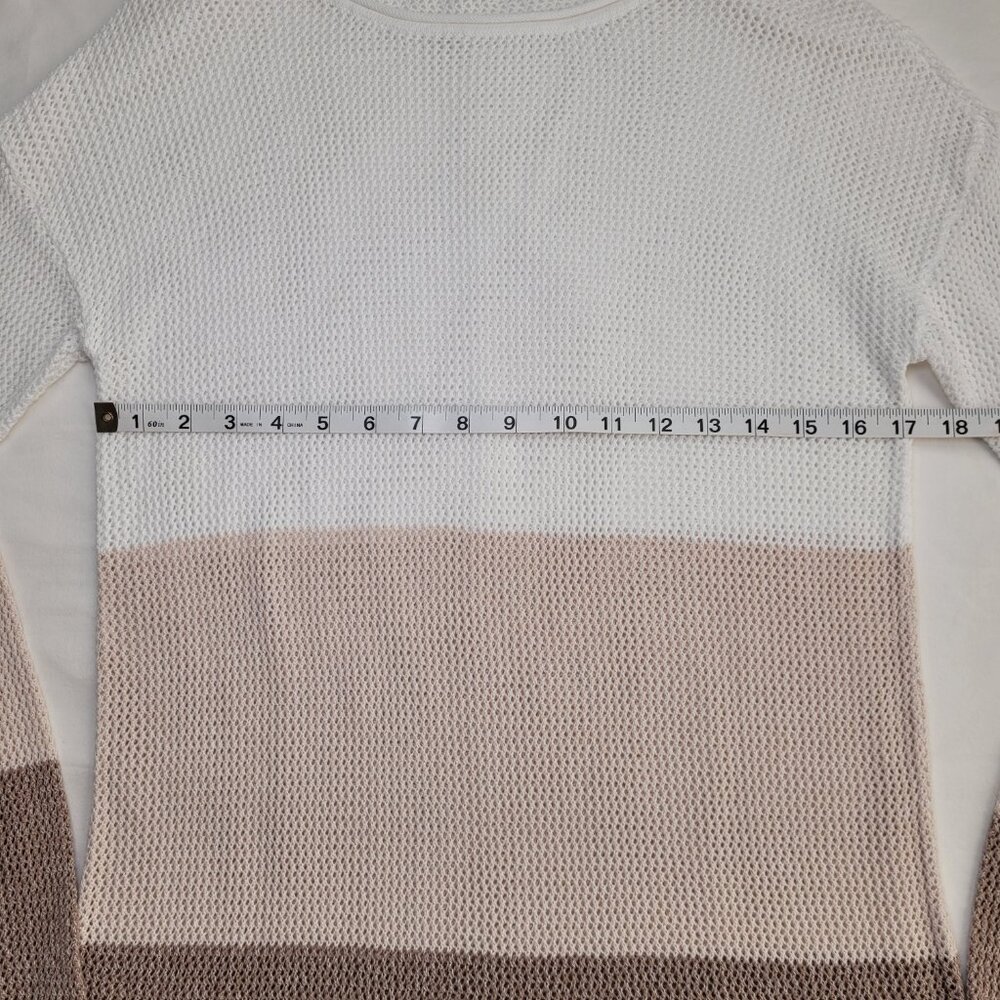 Pendleton Colorblock Knit Sweater Beige White Brown Medium Coastal Boho - Picture 5 of 9